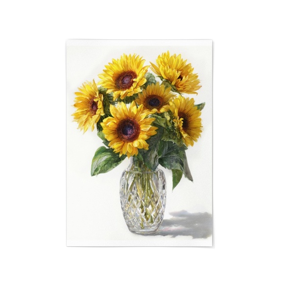 Watercolor Sunflowers in Crystal Vase Wall Art Print, Unframed - Luminous Floral - Picture 2 of 7